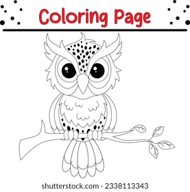 Halloween owl coloring page. Halloween Trick or Treat Black and white vector illustration for coloring book