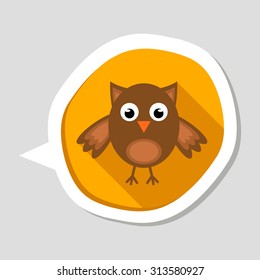 Halloween owl icon with long shadow. Flat, vector, illustration.