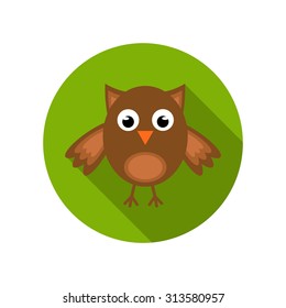 Halloween owl icon with long shadow. Flat, vector, illustration.