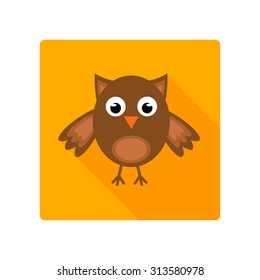 Halloween owl icon with long shadow. Flat, vector, illustration.