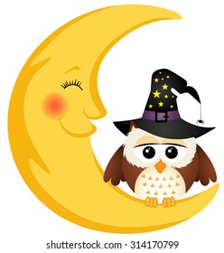 Halloween owl on the moon