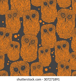 Halloween owl pattern. Vector background.