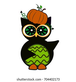 Halloween owl pumpkin art vector face isolate on white background 