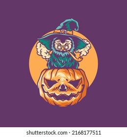 Halloween Owl Pumpkin Illustration For Merchandise