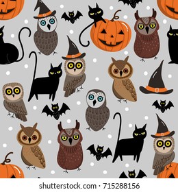 Halloween with owl seamless pattern