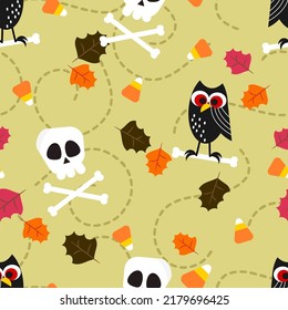 Halloween Owl and Skeleton Seamless Pattern