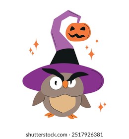 Halloween owl in witch hat icon clipart avatar logtotype isolated illustration