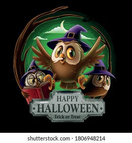 halloween owls in the circle