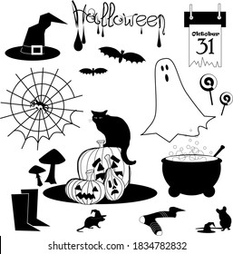 halloween pack pumpkin hat mouse boots cauldron with potion ghost and flying mice mushrooms spider candy
