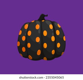 Halloween painted pumpkin with holiday ornament. Isolated vector black festive gourd with whimsical orange dots, creating a playful and eye-catching decoration that captures the spirit of the holiday