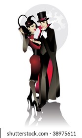 Pareja de Halloween. Bruja y Vampiro