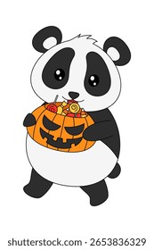 Halloween Panda Illustration. Cute Cartoon Panda Illustration With Halloween Theme. Suitable for children's books, stickers, mascots, logos. Vector children's illustration on a white background