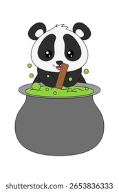 Halloween Panda Illustration. Cute Cartoon Panda Illustration With Halloween Theme. Suitable for children's books, stickers, mascots, logos. Vector children's illustration on a white background