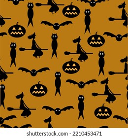 Halloween Panntern Pumpkin Witch Bat Orange