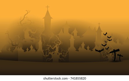 Halloween paper art background vector design with castle view illustration EPS 10