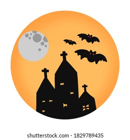 Halloween paper art illustration Bats and castles