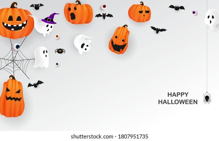 Halloween Paper art Party poster. Carnival Background concept design 