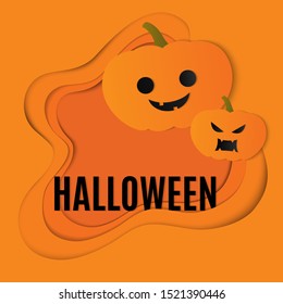 Halloween Paper Art Vector Background with Spooky Pumpkins. Orange Abstract Illustration for Use in Design.