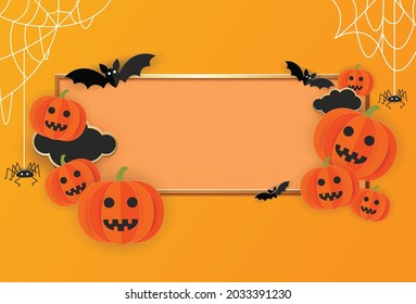 Halloween paper cut Background, Vector Illustration. Happy Halloween Paper cut Design. Copy space Halloween sale banner.