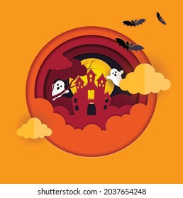 Halloween paper cut Background, Vector Illustration. Happy Halloween Paper cut Design.