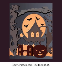 halloween paper cut background vector 