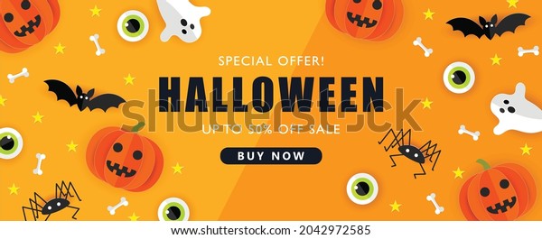 Halloween paper cut\
Background Vector Illustration. Halloween Paper cut Design.\
Halloween sale\
banner.