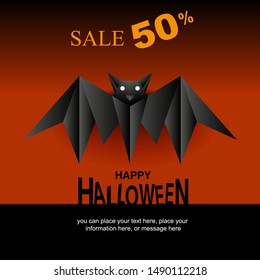 Halloween paper cut bat flying vector on background - Forest animal - Flat design