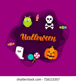 Halloween Paper Cut Concept. Vector Illustration. Trick or Treat.
