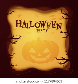 Halloween paper cutout greeting card or invitation to holdiay party. Trendy origami style. Vector EPS10.