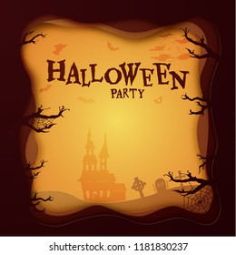 Halloween paper cutout greeting card or invitation to holdiay party. Trendy origami style. Vector EPS10.