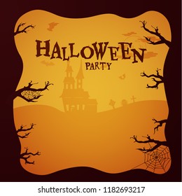 Halloween paper cutout greeting card or invitation to holdiay party. Trendy origami style. Vector EPS10.