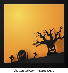 Halloween paper cutout greeting card. Trendy origami style. Vector EPS10.