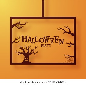 Halloween paper cutout greeting card. Trendy origami style. Vector EPS10.