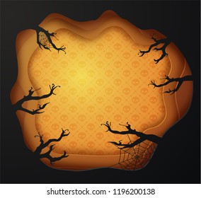 Halloween paper cutout greeting card. Trendy origami style. Vector EPS10.