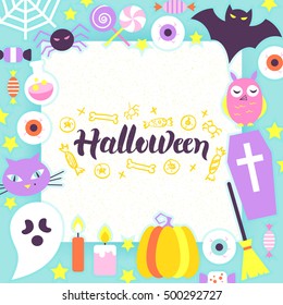 Halloween Paper Template. Vector Illustration Flat Style Scary Party Concept with Lettering.