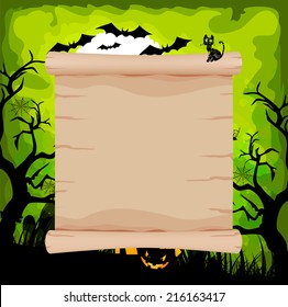 halloween parchment sign on background green