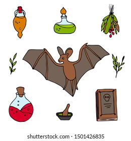 Halloween party animals collection. Hand drawn color elements of design. 