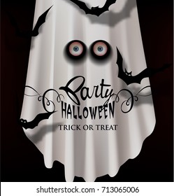 Halloween party background with bed sheet like a ghost. Vector illustration