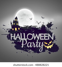 halloween party background with castle and moon