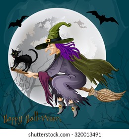 Halloween Party Background. Cat and witch . 