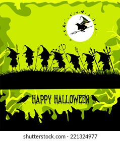 halloween party background with children trick or treating
