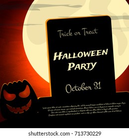 Halloween Party background with creepy pumpkin and moon. Vector illustration