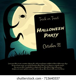 Halloween Party background with creepy tree and moon. Vector illustration