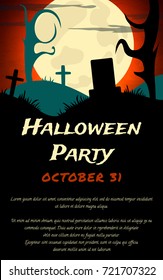 Halloween Party background with creepy tree and moon. Vector illustration