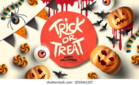 Halloween party background design with Jack O Lanterns and spooky items! Vector illustration.