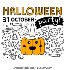 Halloween party background. Doodle style