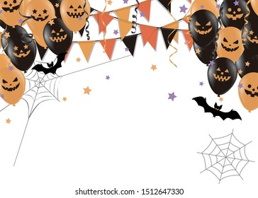 Halloween party background. Party flag, spider web and balloon.