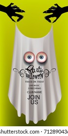 Halloween party background with ghost with realistic eyes. Vector illustration