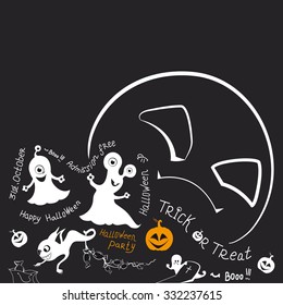 Halloween party. Background with ghosts  for your artworks. Black and white
