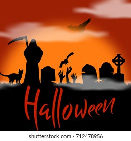 Halloween party background with hand lettering